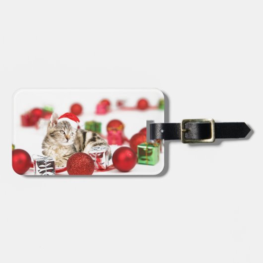 Katze mit roter Weihnachtsmannmütze Weihnachtsschm Gepäckanhänger (Vorderseite horizontal)