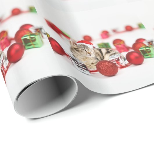 Katze mit roter Weihnachtsmannmütze Weihnachtsschm Geschenkpapier (Rolleneckpunkt)