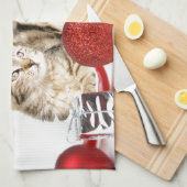 Katze mit roter Weihnachtsmannmütze Weihnachtsschm Geschirrtuch (Viertel Falte)