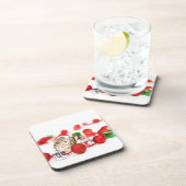 Katze mit roter Weihnachtsmannmütze Weihnachtsschm Getränkeuntersetzer (Rechte Seite)