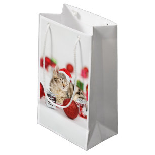 Katze mit roter Weihnachtsmannmütze Weihnachtsschm Kleine Geschenktüte