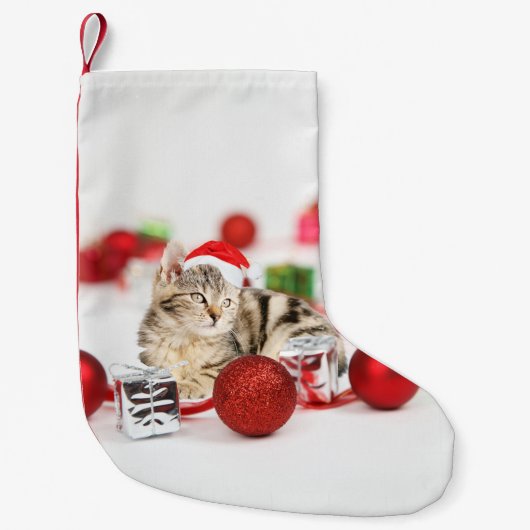 Katze mit roter Weihnachtsmannmütze Weihnachtsschm Kleiner Weihnachtsstrumpf (Vorderseite)