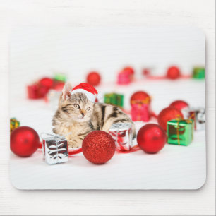 Katze mit roter Weihnachtsmannmütze Weihnachtsschm Mousepad