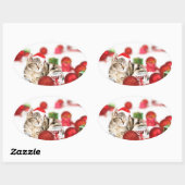 Katze mit roter Weihnachtsmannmütze Weihnachtsschm Ovaler Aufkleber (Blatt)