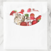 Katze mit roter Weihnachtsmannmütze Weihnachtsschm Ovaler Aufkleber (Tasche)