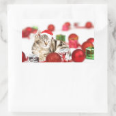 Katze mit roter Weihnachtsmannmütze Weihnachtsschm Rechteckiger Aufkleber (Tasche)