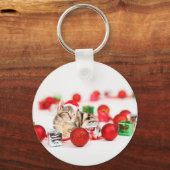 Katze mit roter Weihnachtsmannmütze Weihnachtsschm Schlüsselanhänger (Vorderseite)