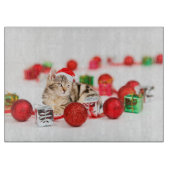 Katze mit roter Weihnachtsmannmütze Weihnachtsschm Schneidebrett (Vorderseite)
