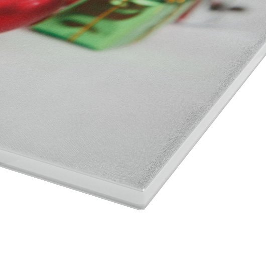 Katze mit roter Weihnachtsmannmütze Weihnachtsschm Schneidebrett (Ecke)