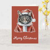Katze mit Santa Claus Outfit - Weihnachten 1 Karte (Gelbe Blume)