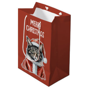 Katze mit Santa Claus Outfit - Weihnachten 1 Mittlere Geschenktüte