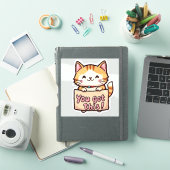 Katze mit Schild Aufkleber (iPad Hülle)