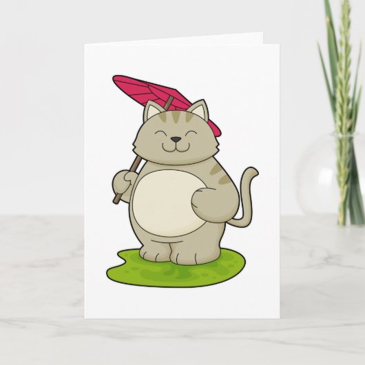 Katze mit Schirm Karte (Vorderseite)