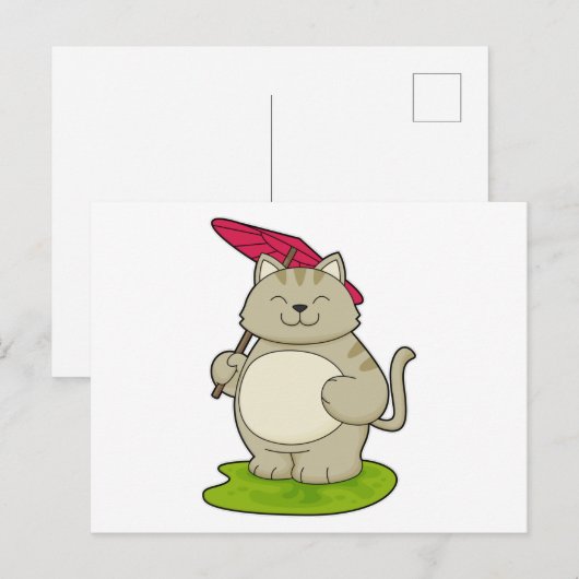 Katze mit Schirm Postkarte (Vorne/Hinten)