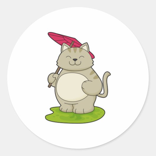 Katze mit Schirm Runder Aufkleber (Vorderseite)