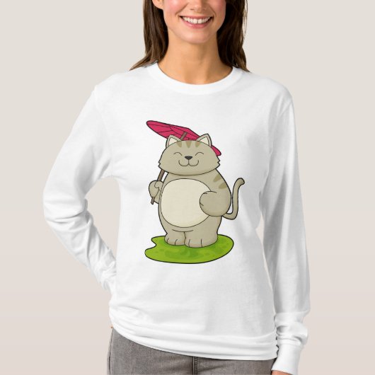 Katze mit Schirm T-Shirt (Vorderseite)