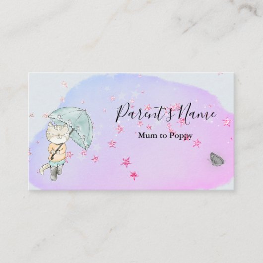 Katze mit Schirm Visitenkarte (Vorderseite)