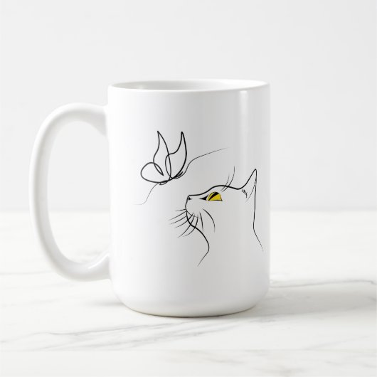 Katze mit Schmetterling Abstrakte minimalistische  Kaffeetasse (Links)