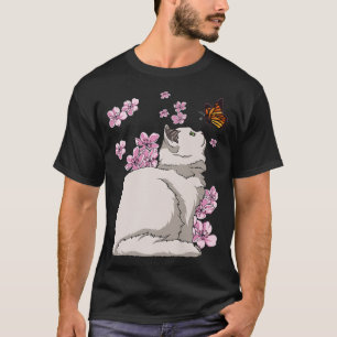 Katze mit Schmetterling Japanischer Sakura Kirschb T-Shirt
