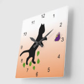 Katze mit Schmetterling Quadratische Wanduhr (Winkel)