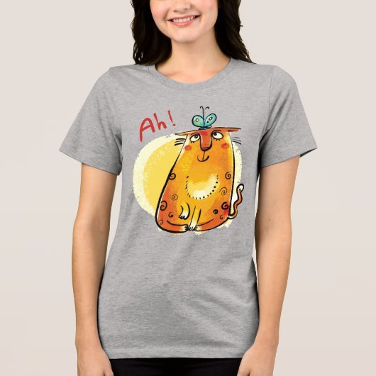 Katze mit Schmetterling Tri-Blend Shirt (Vorderseite)