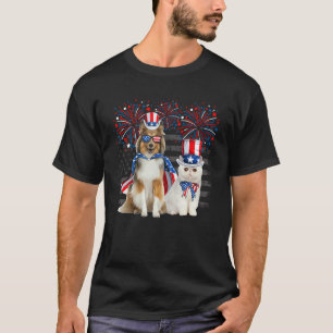 Katze mit Shetland Sheepdog Sonnenbrille Amerikani T-Shirt