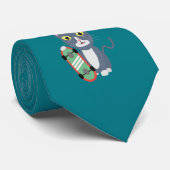 Katze mit Skateboard Krawatte (Gerollt)