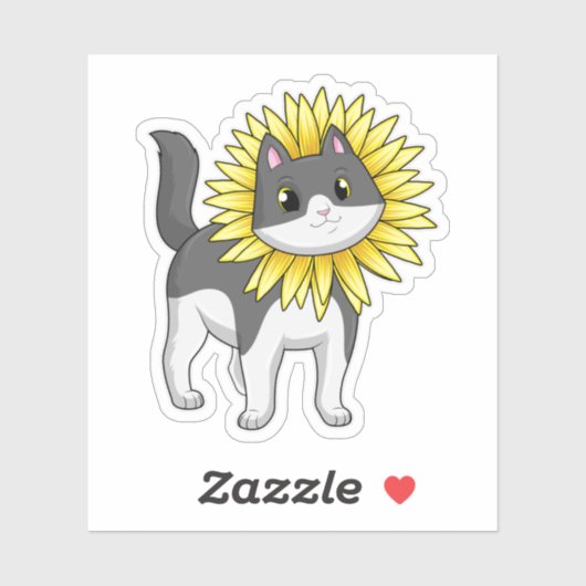 Katze mit Sonnenblume Aufkleber (Blatt)