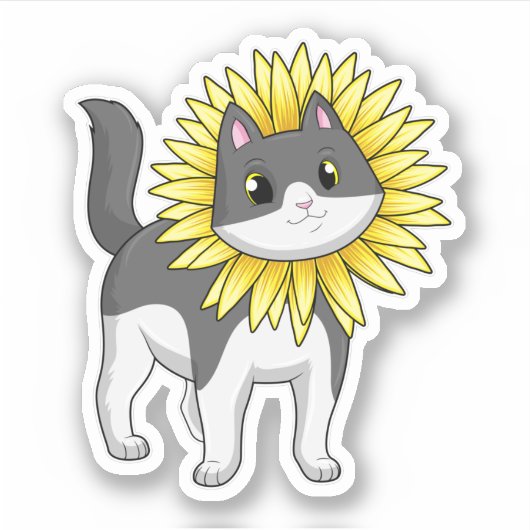 Katze mit Sonnenblume Aufkleber (Vorderseite)