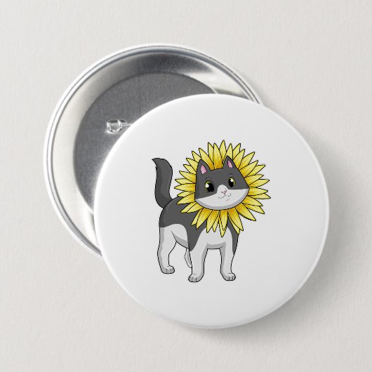 Katze mit Sonnenblume Button (Vorne & Hinten)