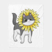 Katze mit Sonnenblume Fleecedecke (Vorderseite)