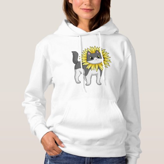 Katze mit Sonnenblume Hoodie (Vorderseite)