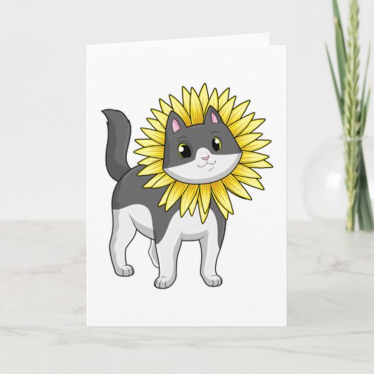 Katze mit Sonnenblume Karte (Vorderseite)