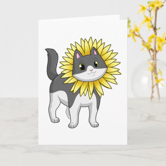 Katze mit Sonnenblume Karte (Gelbe Blume)