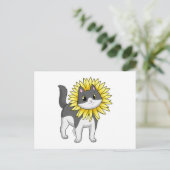 Katze mit Sonnenblume Postkarte (Stehend Vorderseite)