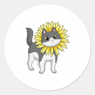 Katze mit Sonnenblume Runder Aufkleber