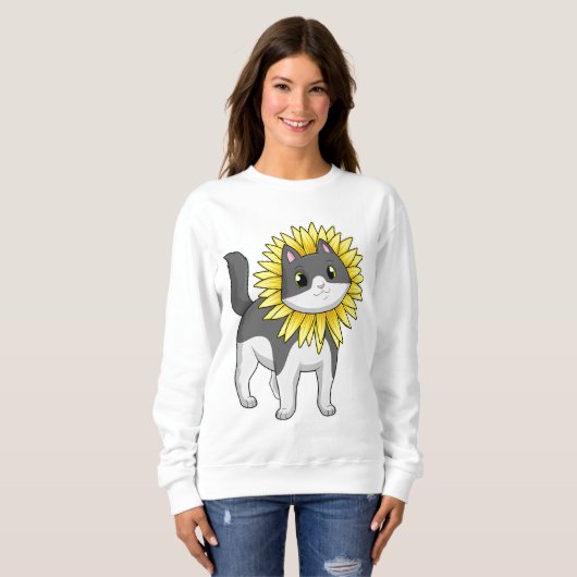 Katze mit Sonnenblume Sweatshirt (Vorne ganz)
