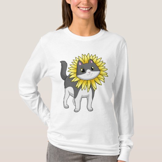 Katze mit Sonnenblume T-Shirt (Vorderseite)