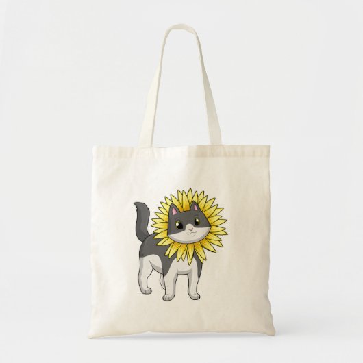 Katze mit Sonnenblume Tragetasche (Vorne)