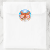 Katze mit Sonnenbrille am Strand Runder Aufkleber (Tasche)