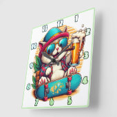 Katze mit Sonnenbrille auf einem Skateboard Quadratische Wanduhr (Winkel)