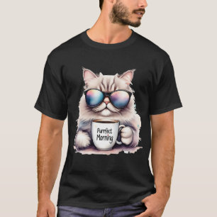 Katze mit Sonnenbrille, die eine Kaffeetasse hält T-Shirt