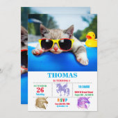 Katze mit Sonnenbrille, die sich auf einer Luftmat Einladung (Vorne/Hinten)