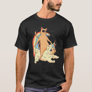 Katze mit Sonnenbrille Einhorn Hund Regenbogen Gra T-Shirt