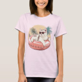 Katze mit Sonnenbrille in einem rosa Schwimmring T-Shirt (Vorderseite)