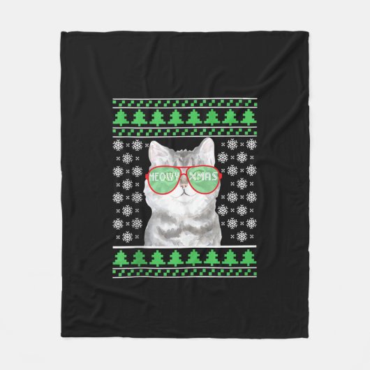 Katze mit Sonnenbrille Meowy Ugly Weihnachtskraut Fleecedecke (Vorderseite)