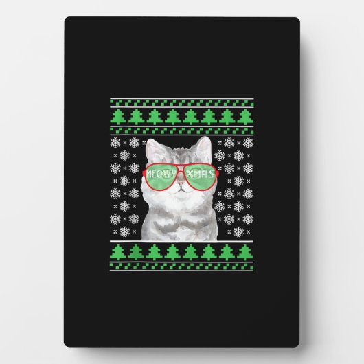 Katze mit Sonnenbrille Meowy Ugly Weihnachtskraut Fotoplatte (Vorderseite)