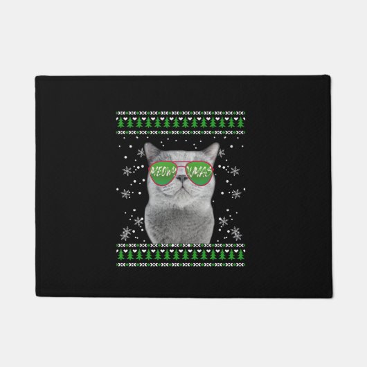 Katze mit Sonnenbrille Meowy Ugly Weihnachtskraut Fußmatte (Vorderseite)