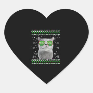 Katze mit Sonnenbrille Meowy Ugly Weihnachtskraut Herz-Aufkleber
