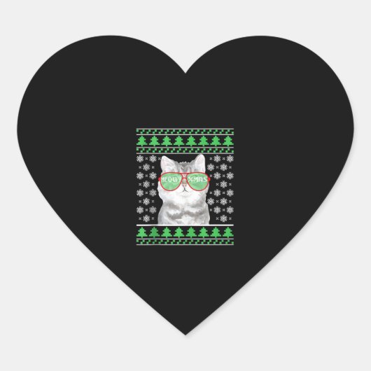 Katze mit Sonnenbrille Meowy Ugly Weihnachtskraut Herz-Aufkleber (Vorderseite)
